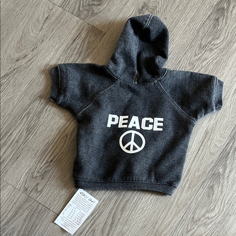 Doggy Gray Hoodie with Peace Sign